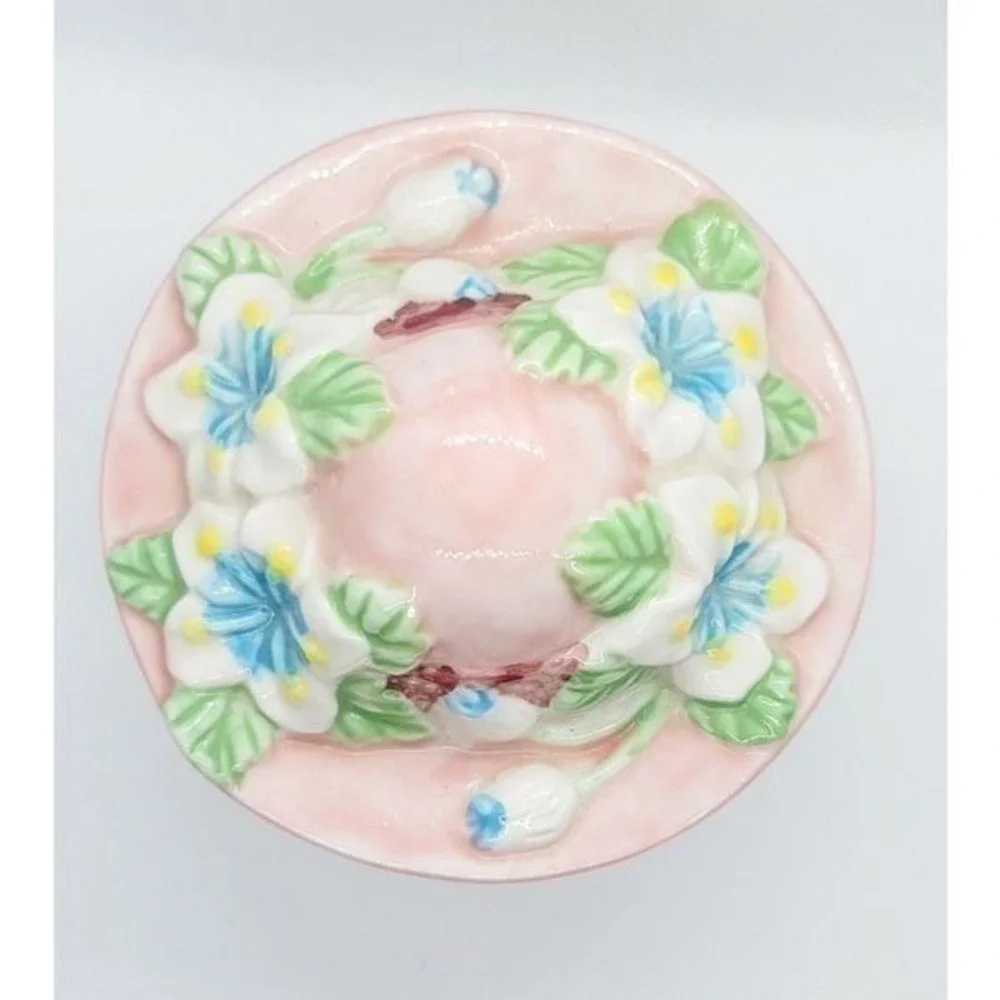 Floral Trinket Box W/ Vtg Hat Shaped Lid
